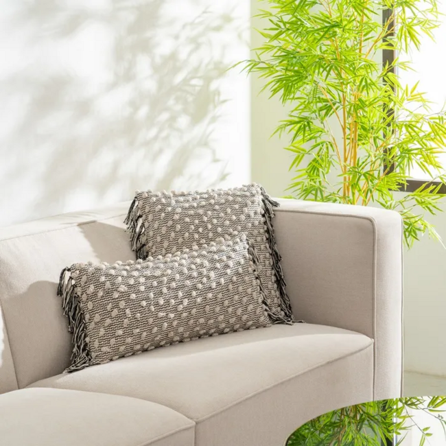 COJÍN BEIGE-NEGRO ALGODÓN DECORACIÓN 45 X 45 CM