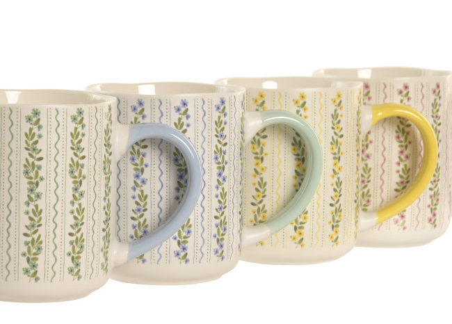 MUG PORCELANA 12,5X8,5X10 385ML FLORES 4 SURT. PC-227795